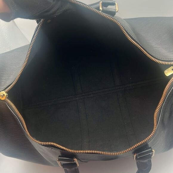 LOUIS VUITTON VINTAGE BLACK EPI LEATHER DUFFLE TRAVEL BAG KEEPALL 50 - Picture 14 of 16